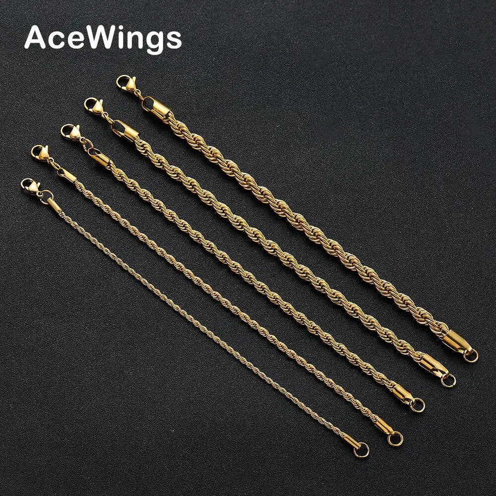 SB001 2mm 3mm 4mm 5mm 6mm Thickness 7inch 8inch 9inch Stainless Steel Rope Bracelet for Men Women