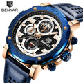 5172 BENYAR New Hot Men Watch Chronograph Waterproof Sport Genuine Leather Mens Wristwatch Top New Luxury  Man Clock