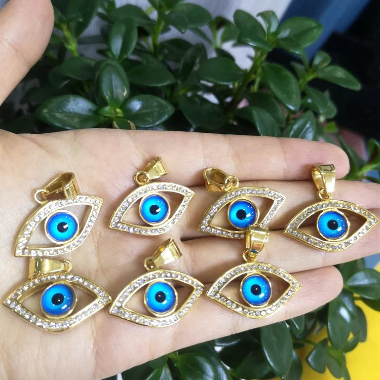Jialin Jewelry Wholesale Evil Eyes Necklace Stainless Steel Gold Plated Diamond Blue Angel Blue Eye Pendant Women Charm Necklace