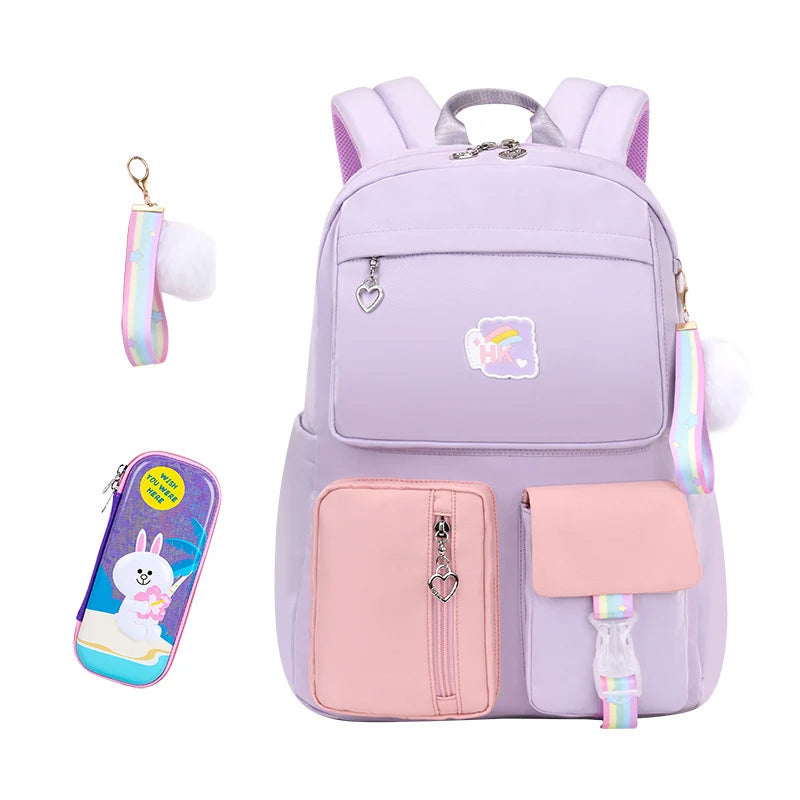 Korean Version of Backpack Grade 1 to 6 Light Weight and Spine Care Girls and Girls Backpack New Backpack Schoolbag