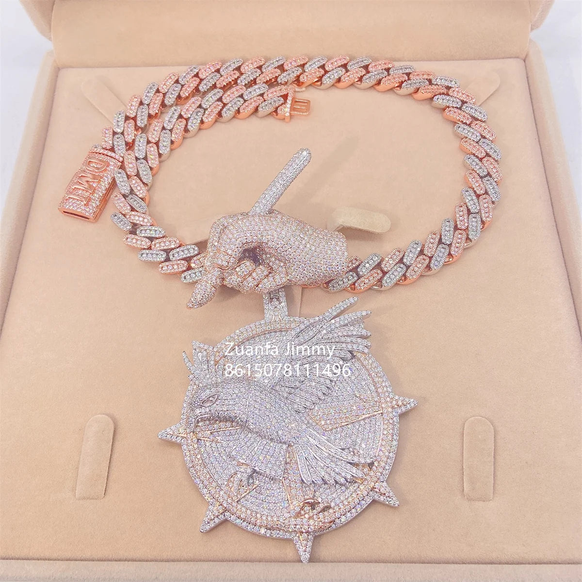 Customized Made Iced Out  Logo Pendant Hip Hop VVS Moissanite Diamond Miami Cuban Link Chain Bird Eagle Logo Pendant Men