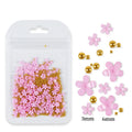 White Pink 3D Acrylic Flower Nail Charms With Pearl Golden Caviar Beads Nail Art Accessories for DIY Nail Art Supplies