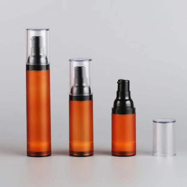 Luxury Refillable Round Amber Frosted Spray Plastic Vacuum Cosmetic Serum Lotion 50 ml Airless Pump Bottle