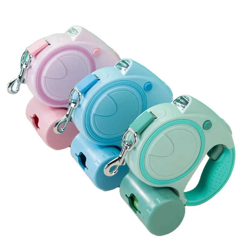 Wholesale Popular Fashion Retractable Reflective Dog Leash with Poop Bag and Flash LED Light