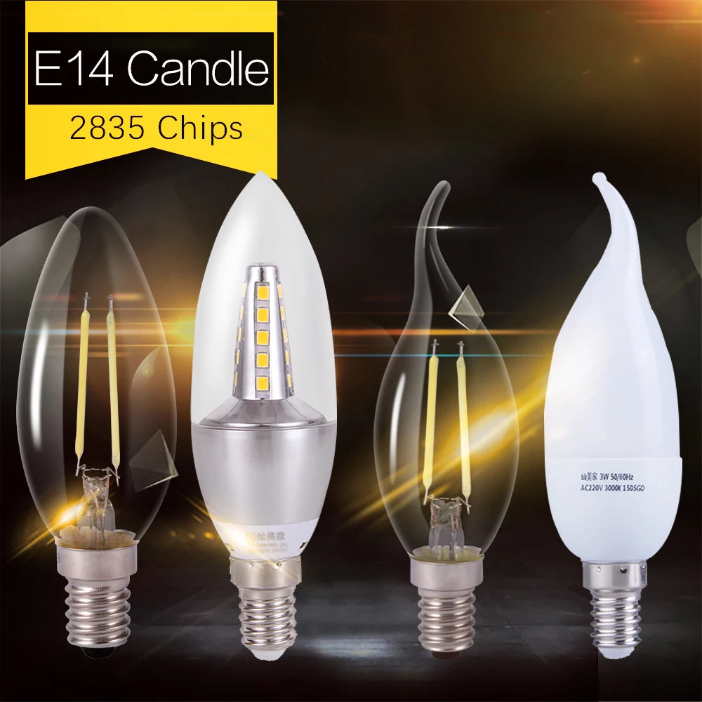 220V E14 3W 5W 7W 9W SMD 2835 Led Lamp Candle Light Bulb Chandelier Fixture Home Lighting Led Bombilla Candle Bulb