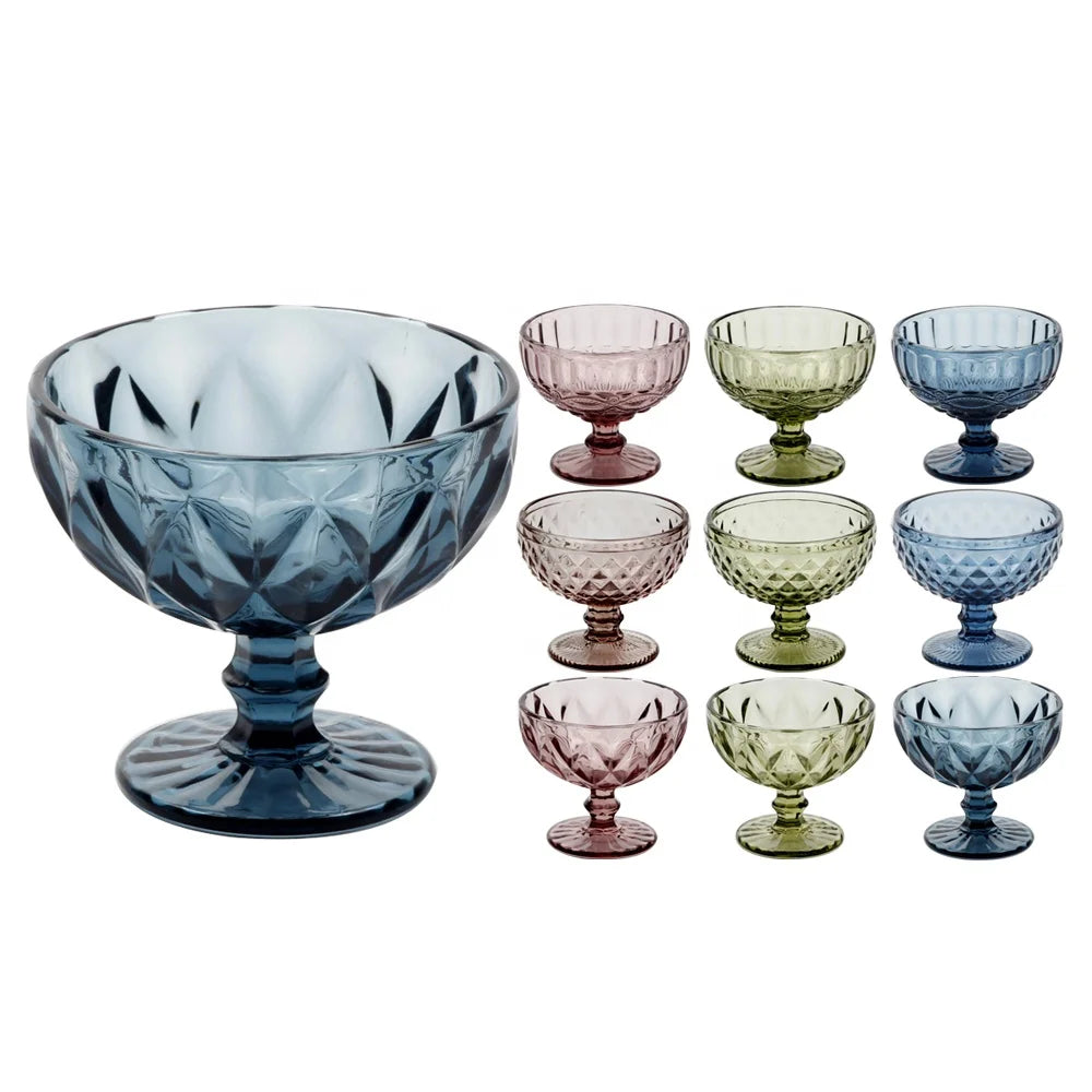 Pink Blue Vintage Drinking Glasses Coloured Glass Goblet