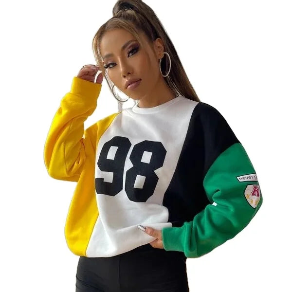 KY Femme Soft Cotton Crew Neck Womens Jumper Slogan Graphic Colorblock Drop Shoulder Sweatshirt Jumpers for Women Sweat Shirt