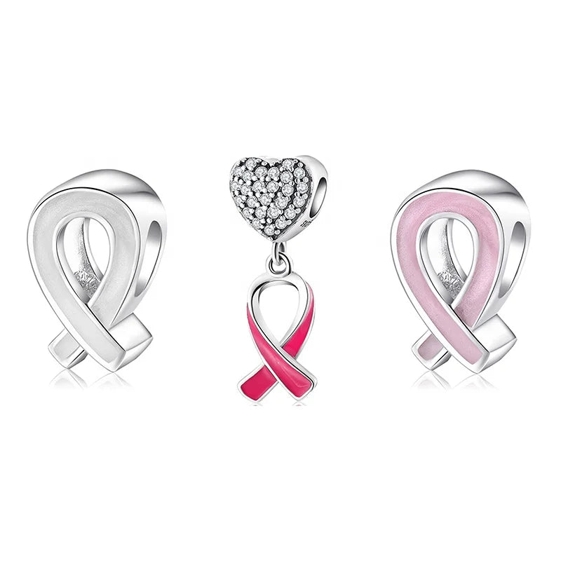 Real 925 Sterling Silver Love Life and Peace Red Ribbon Pendants Beads Fit DIY Bracelet Bangles Jewelry Accessories Wholesale