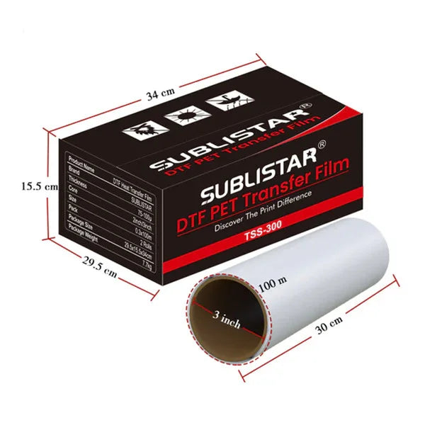 SUBLISTAR Colorful Laser DTF Film (30CM*100M)Matte Clear PreTreat PET Heat Transfer Paper with Reflect Brilliant Color