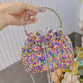2025 Luxury Designer Ladies Purses Elegant Candy Bucket Clutch Bags Colorful Rhinestones Pearl Metal Handle PVC/PU for Weddings