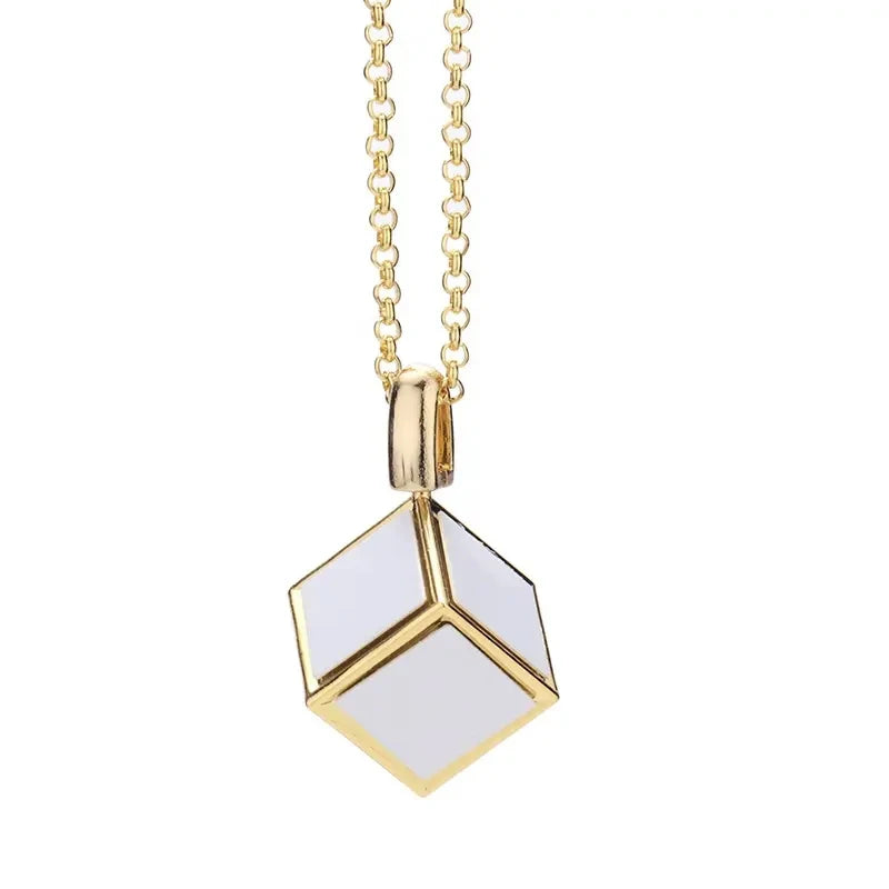 Diy Printing 6 Inserts 3D Cube Photo Frame Necklace Blank Sublimation Dice Memory Photo Pendant Necklace