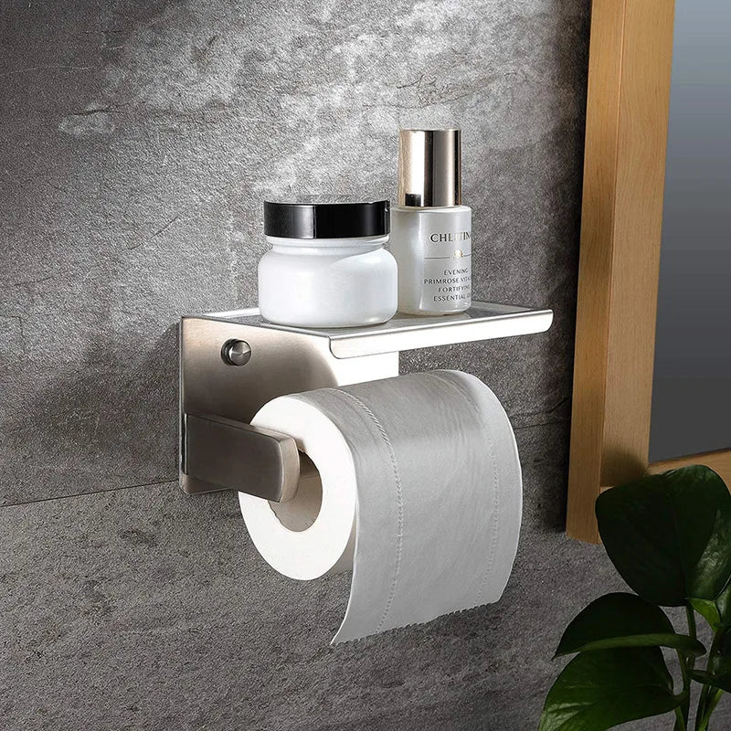 Hot Selling Stainless Steel Hanging Toilet Roll Paper Holder with Phone Shelf