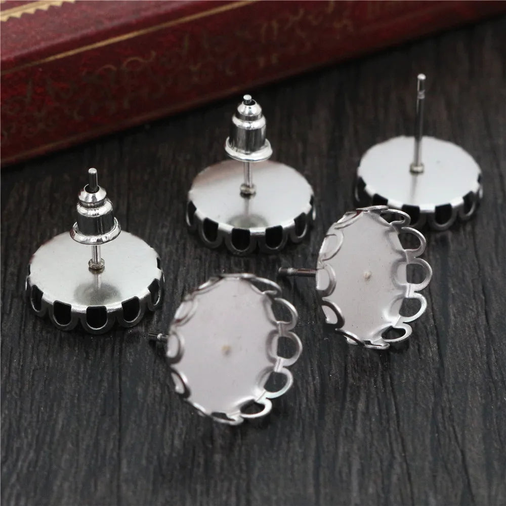 20pcs No Fade Stainless Steel Fit 12mm Cabochons Earring Studs Blank Base DIY Earrings Bezel Trays Jewelry Making Findings