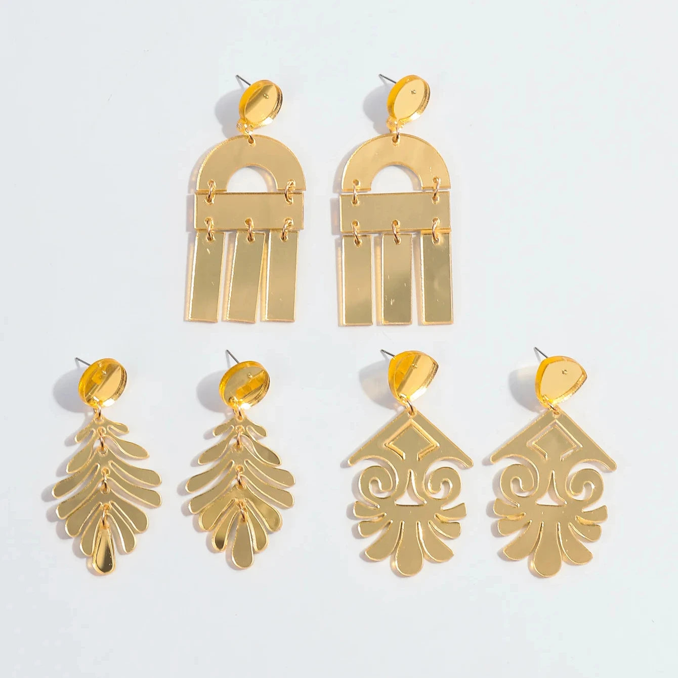 Vintage Gold Acrylic Mirror Earrings Geometric Leaves Irregular Long Exaggerated Party Jewelry Acrylic Drop Earrings Gift