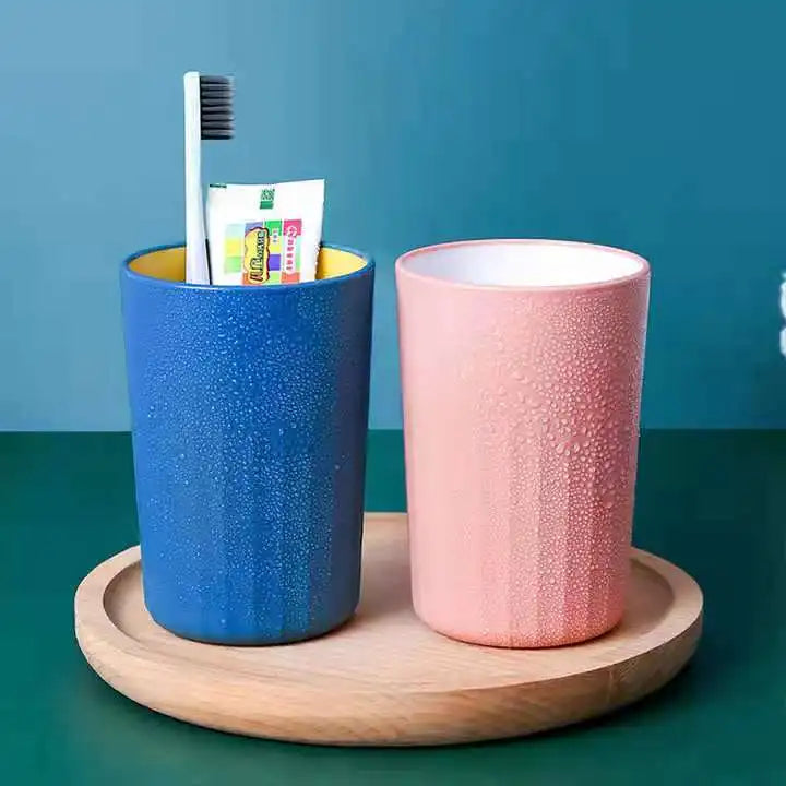 Nordic Style Bathroom 2 Colors Fashion Blue Pink Plastic 350ml Stripe Design Rinsing Mugs Holders Cases Toothbrush Cup Set