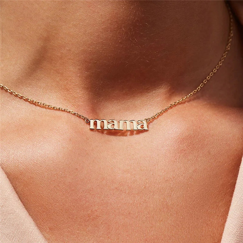 Waterproof 18k Gold PVD Stainless Steel Jewelry Love Mama Letter Pendant Necklace Mother's Day Mom Gift