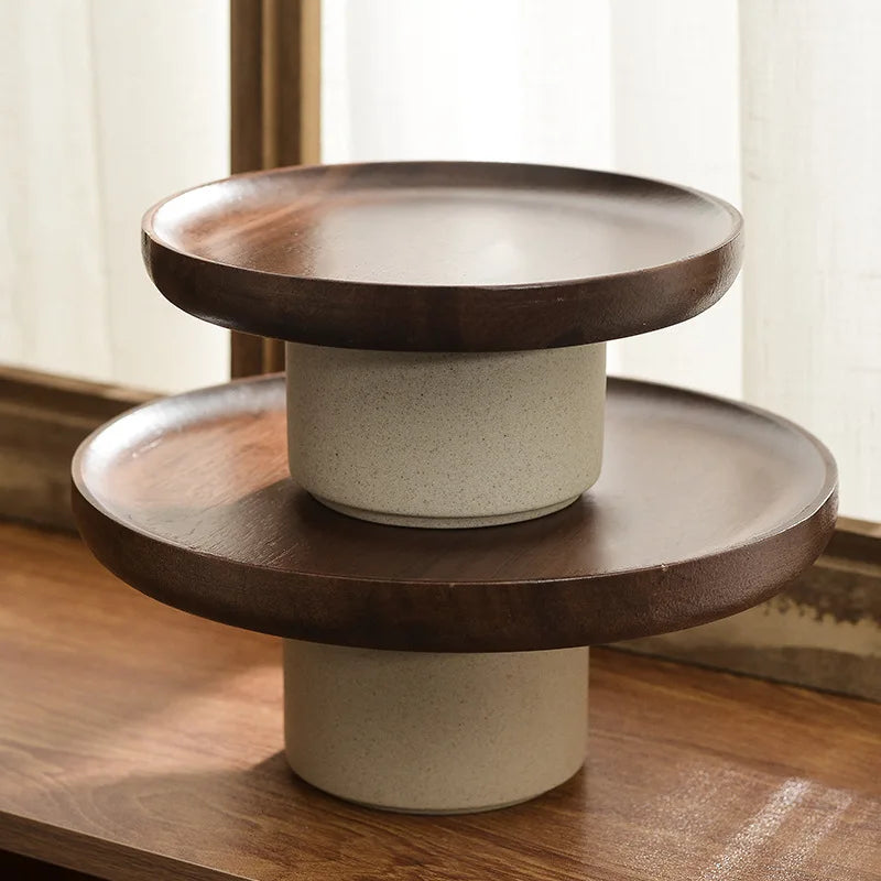Eco-Friendly Acacia Server Cake Stand with Dome Round Wood Glass Bread Snack Stand Custom Packing Gorgeous Wood Glass Cake Tools