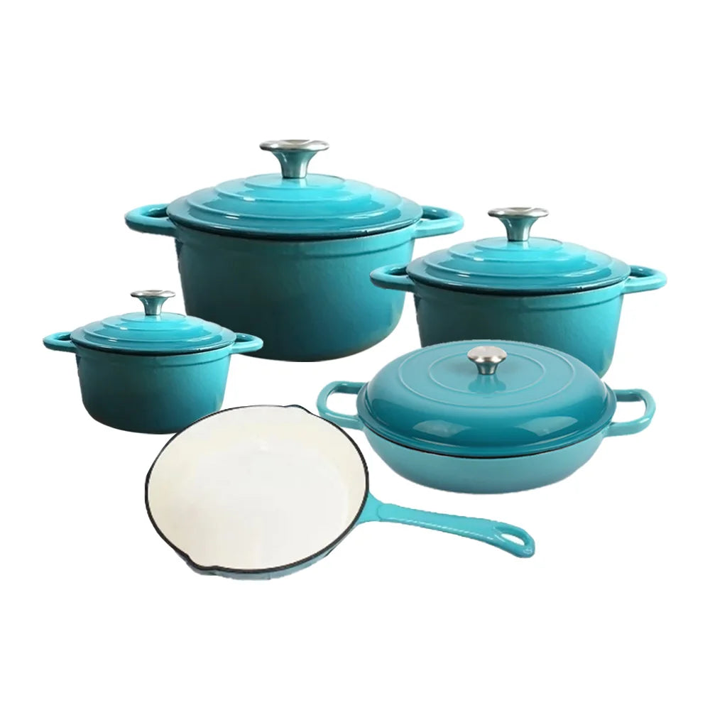 Hot Selling Modern Cast Iron Non-Stick Cookware Set with Glass Cover Customizable Color 9-Piece Soup Pot