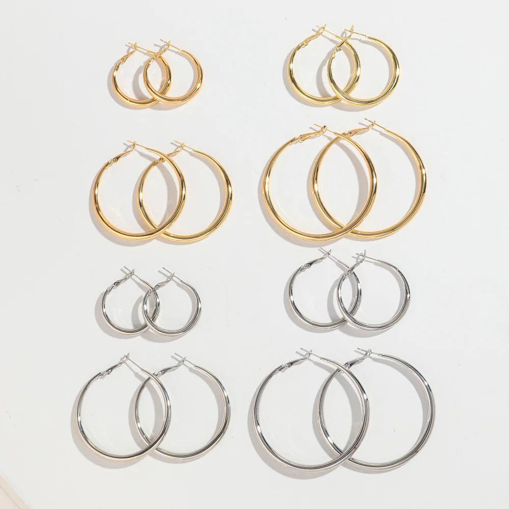 Factory Direct Sales Korean Style Creative Multi Size Round Earrings Creative Gold Silver Plated Alloy Hoop Earrings for Women