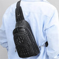 MARRANT Men Crocodile Single Shoulder Crossbody Chest Bag Satchels Hiking Daypack Genuine Leather Sling Bag Chest Bag for Men