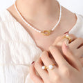 Graceful and Fashionable Personality Natural Freshwater Pearl Clavicle Necklace Bracelet Jewelry Stainless Steel Gold Jewelry