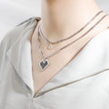 Custom Trendy Paperclip Stainless Steel Chain Link Dainty Double Layer Heart Shape Pendant Choker Necklace for Women