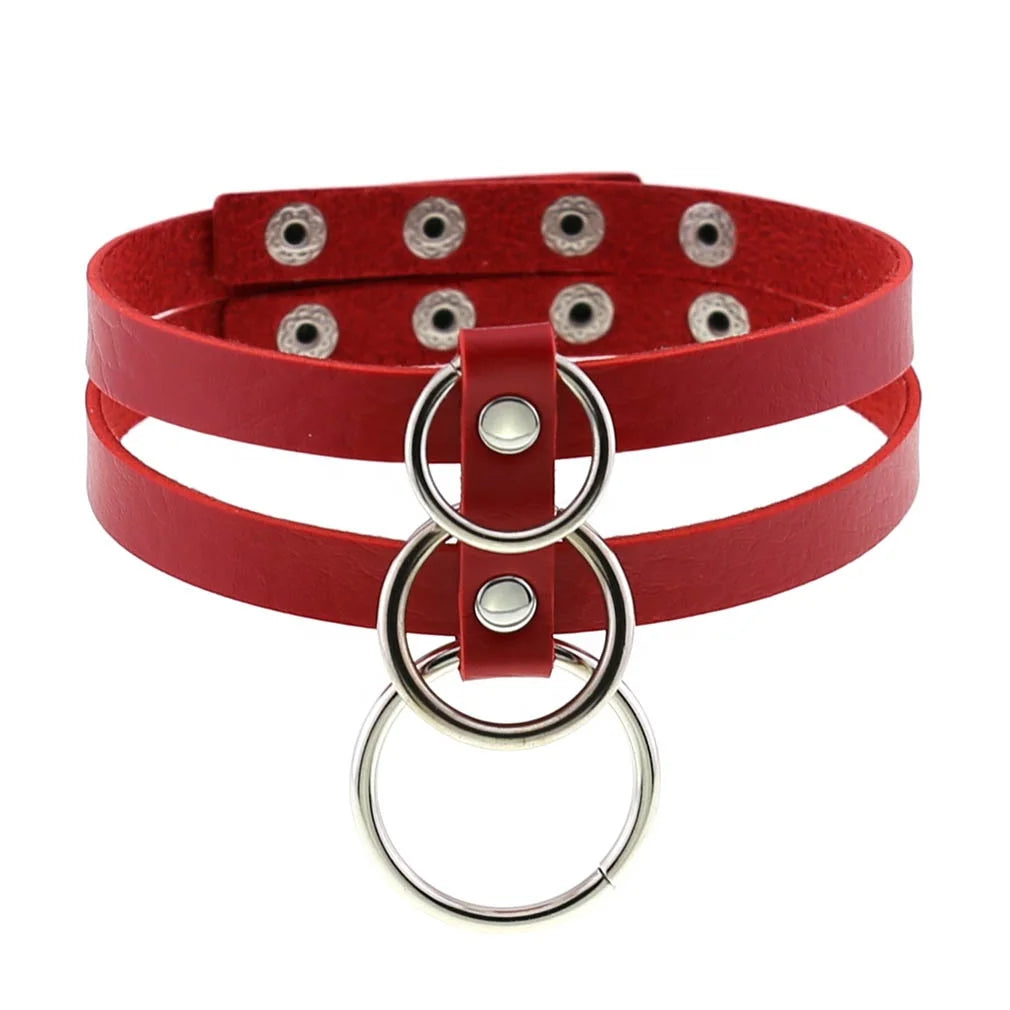 Punk Leather Choker Sexy Women Metal O Ring Collar Bondage Necklace