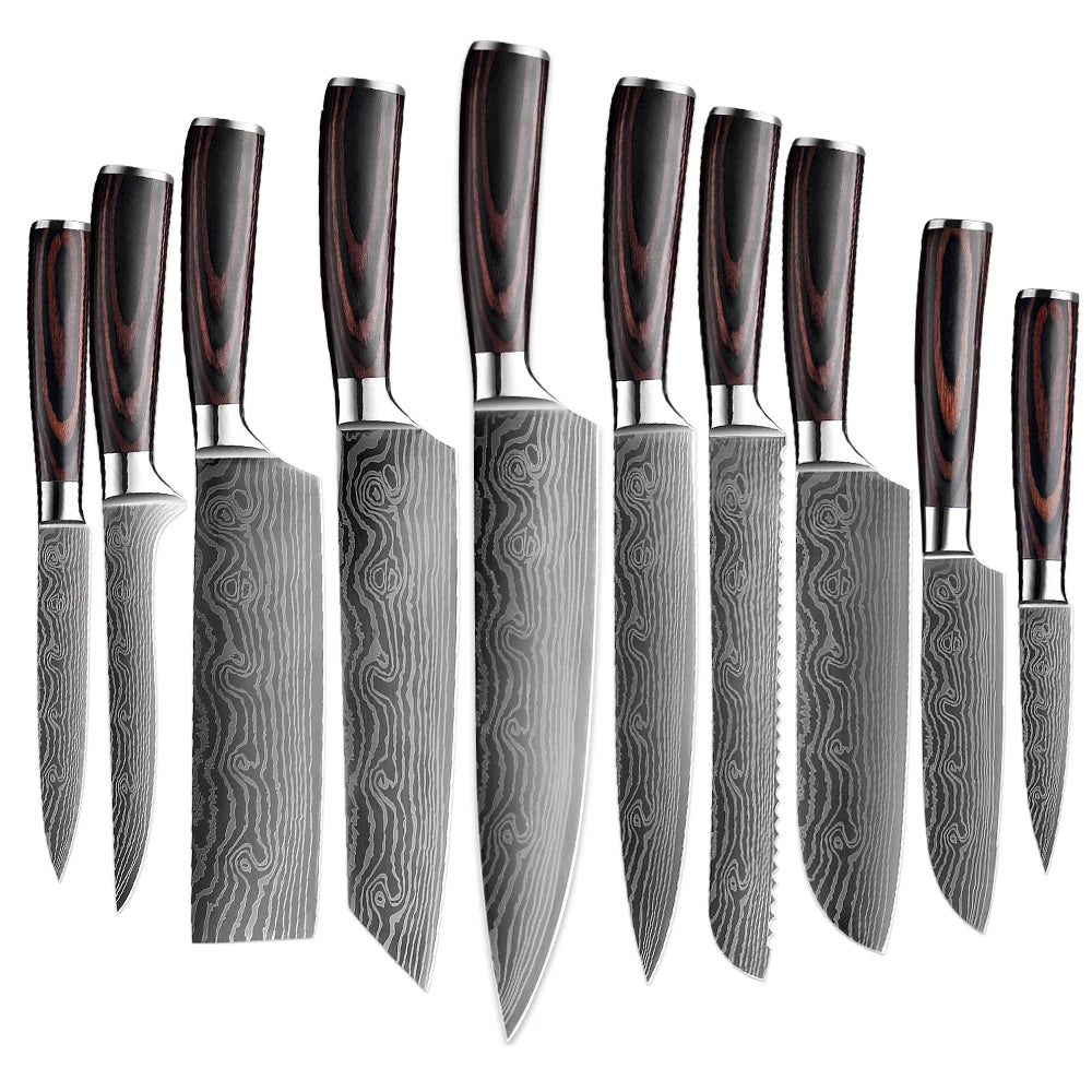 Stainless Steel Kitchen Knives Set Japanese Chef Knife Laser Pattern Utility Paring Santoku Slicing Knife Health