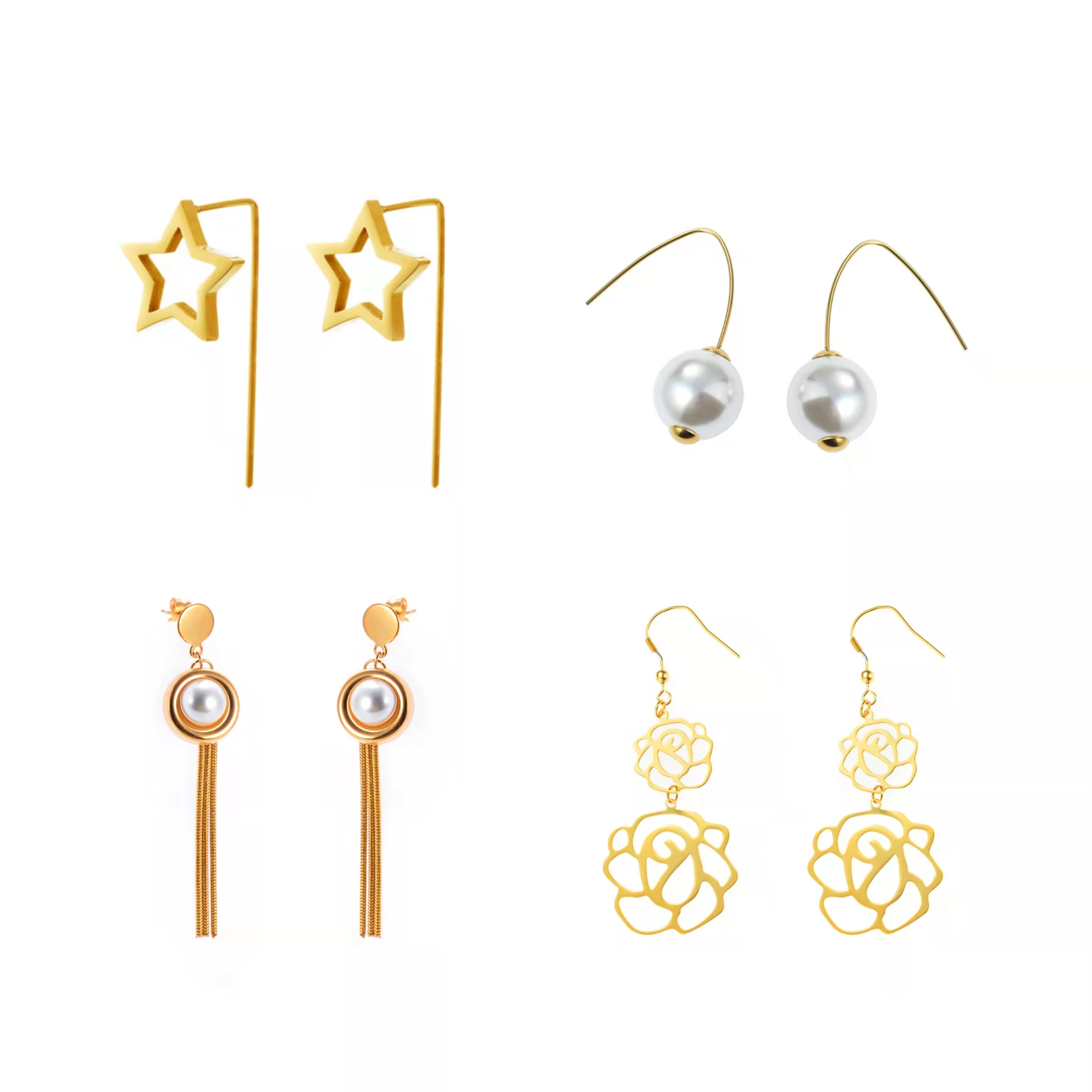 Women's Gold-Plated Stainless Steel Drop Earrings Exaggerated Big Flower Pearl Geometric Floral Design Fashion Floral Irregular