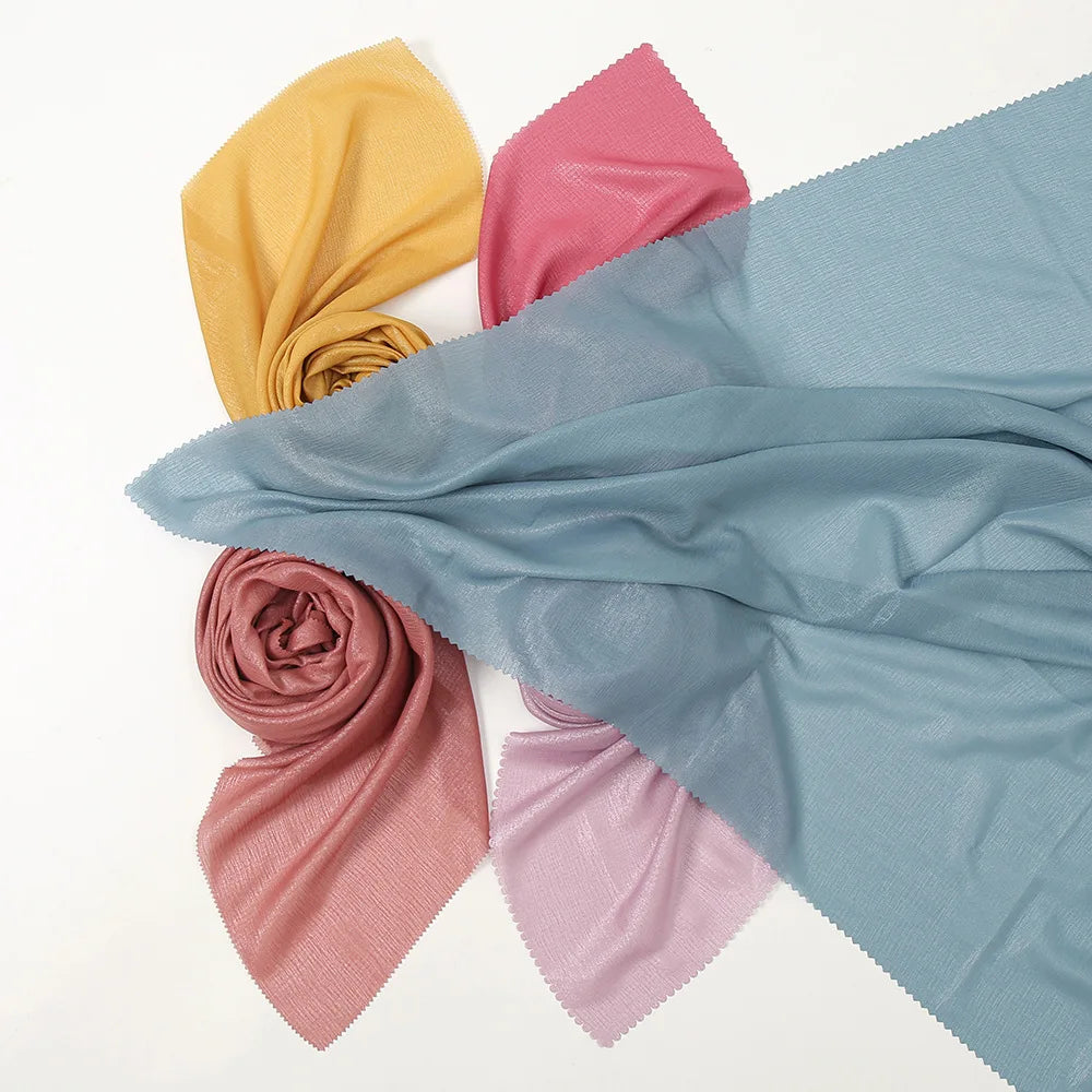 New Malaysian Design Plain Shinny Square Scarf High Quality 110*110 cm Hijab Muslim Women Fashion Polyester Hijab Scarves Shawls