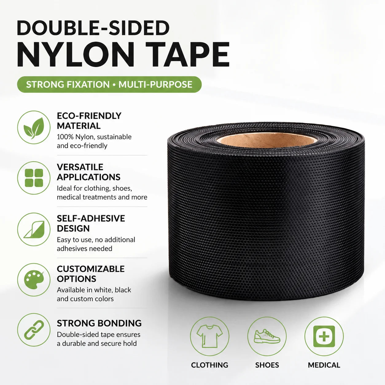 High Quality Eco-Friendly Double Sided Nylon Injection Molded Hook and Loop Tape Soft Plastic