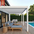 Outdoor Factory OEM Garden Wall Mounted Motomized Aluminum Louvered Bioclimatic Gazebo Led Lights Patio Retractable Roof Pergola