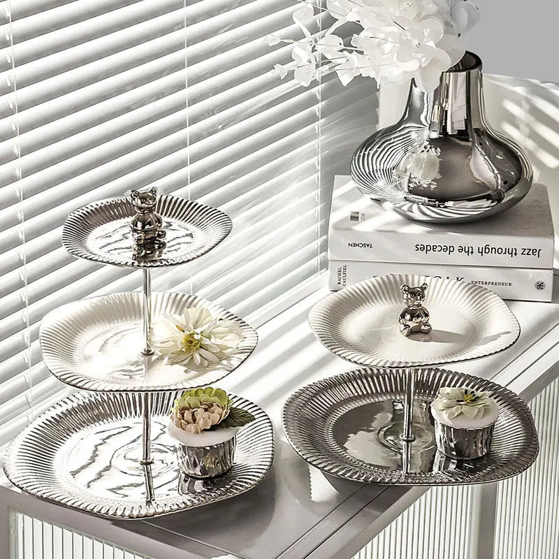 Customizable Round Ceramic Fruit Tray for Leisure Food Serving for Bread Party Cake Stand Cups Dishes & Plates