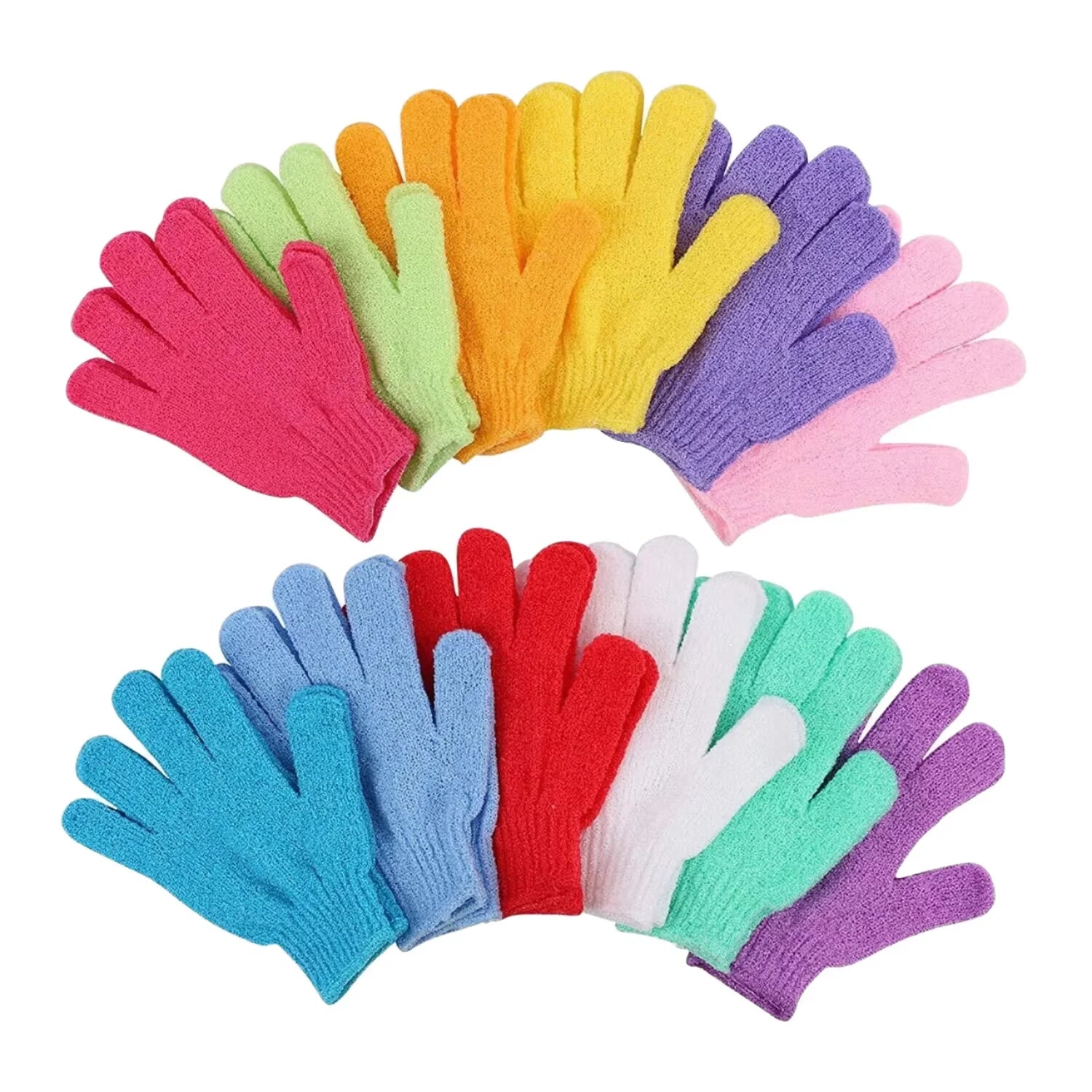 FX-T297 Five-Finger Nylon Shower Hand Gloves Double-Sided Elastic Long Bath Glove Body Scrubbers for Effective Dead Skin Removal