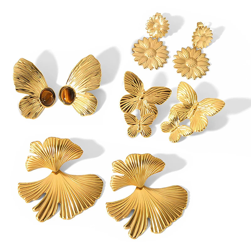 Vintage Titanium Stainless Steel Earringypo Finishing Metal Texture Butterfly Drop Earrings Fashion Accessory