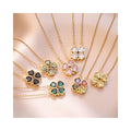 18K Gold Plated Crystal Clover Necklace Lucky CZ Magnetic Stainless Steel Four Leaf Clover Heart Necklace