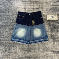 DENIMGUYS Custom Vintage Men's  No Wash Fabric Contrast Jorts Double Waist Patchwork Shorts Men's Baggy Denim Jorts