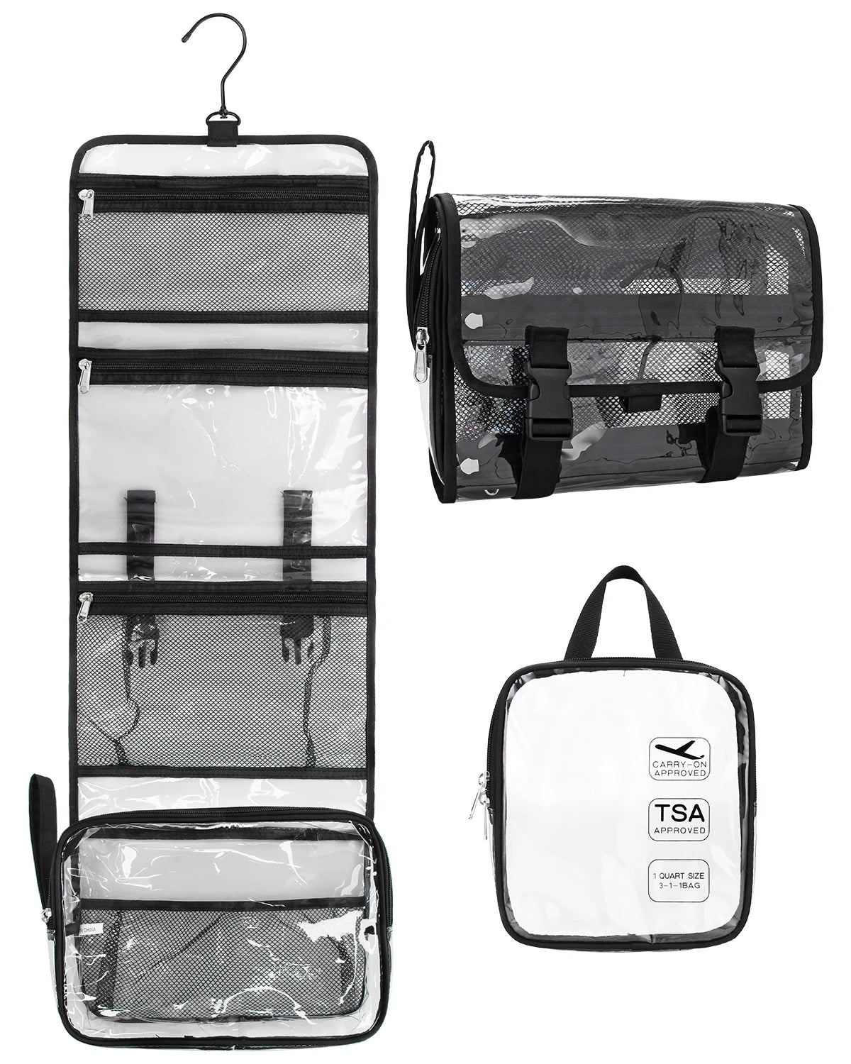 For Clear PVC Fashion TSA Approved Waterproof Zipper Travel for Bag Hanging with Hook Large Capacity Travel Pouch