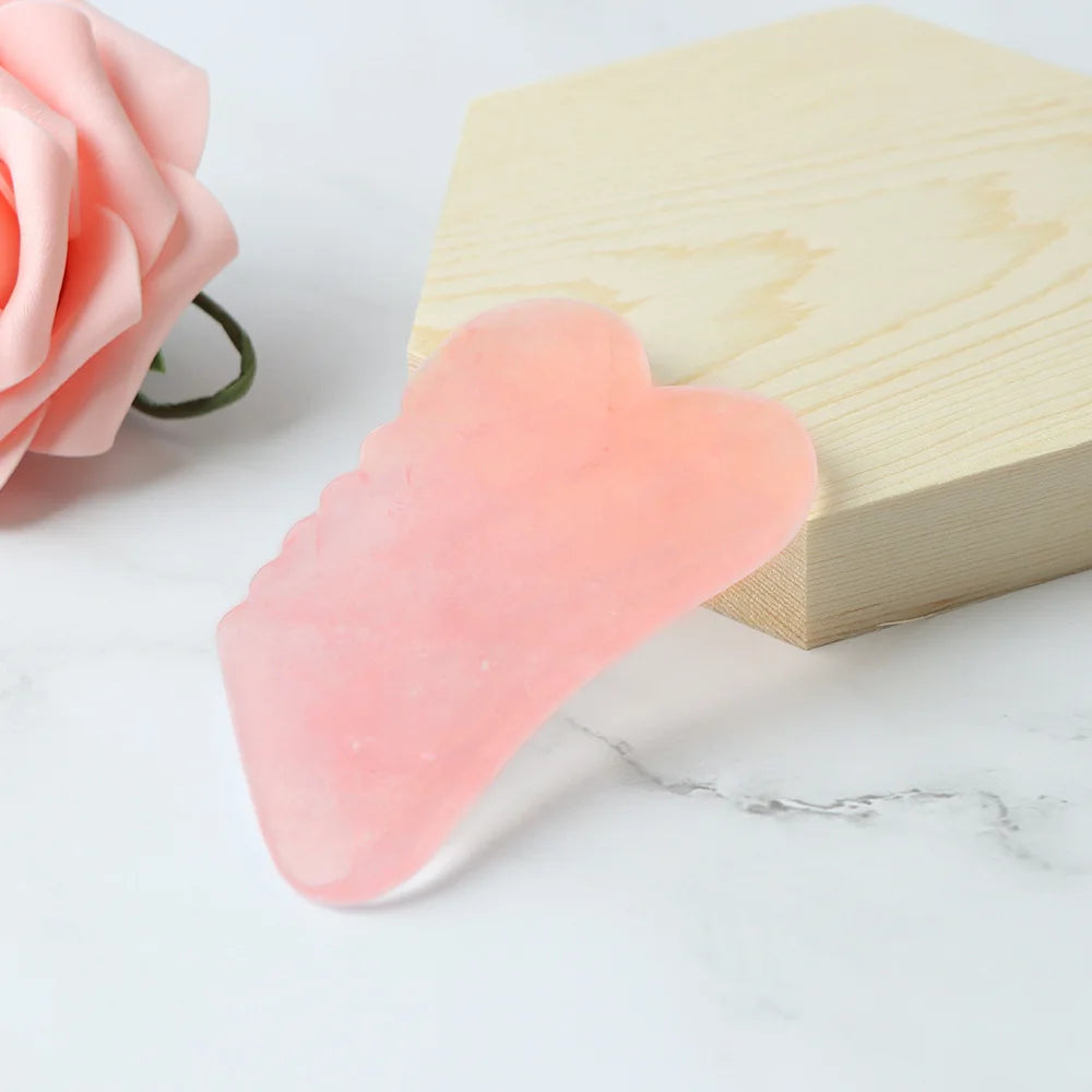 DIY Natural Jade Rose Quartz Gua Sha Tool Heart Shape Stone Natural Handmade Healing Stone Anti Aging Guasha Board