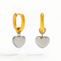Trendy 18K Gold Plated Gold & Silver Two-tone Rectangle U Huggie Hoop Heart Pendant Earring Stainless Steel Jewelry Wholesale