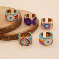Go2Boho Turkish Evil Eye Braided Stainless Steel Ring Beaded Women Summer Boho Handmade Gift Fashion Jewelry Miyuki Bead Ring