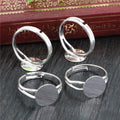10pcs/lot 6mm 8mm 10mm Bronze Silver Plated Brass Adjustable Ring Blank Base Round Cabochon DIY Rings Bezel Trays Findings