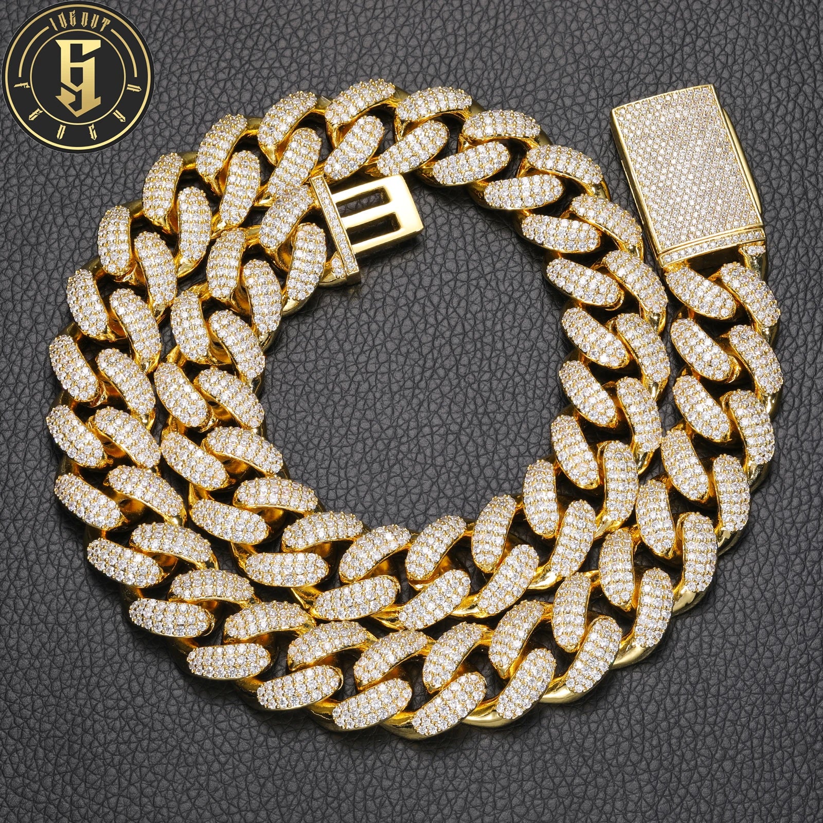 Wholesale Luxurious 18K Gold Plated Brass 18mm 3 Rows Bubble Cuban Link Chains Iced Out CZ Diamond Necklace for Men