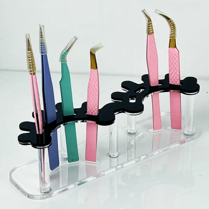 Black Acrylic Eyelash Extension Tweezers Rack Display Pink Organizer Stand Custom Logo Low MOQ Lash Supplies Tools
