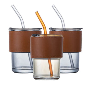Wholesale INS Creative Portable Cold Brew Coffee Glass Cup Custom Clear Glass Tumbler Cup with Lid and Straw