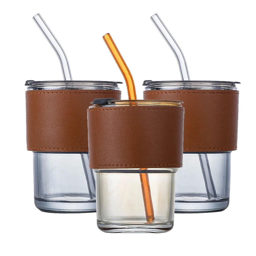 Wholesale  INS Creative Portable Cold Brew Coffee Glass Cup Custom Clear Glass Tumbler Cup with Lid and Straw
