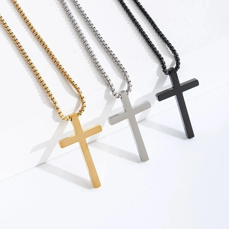 New Arrival Handmade Religious Jewelry Wholesale Fashion Stainless Steel 18k Gold Cross Necklace for Men