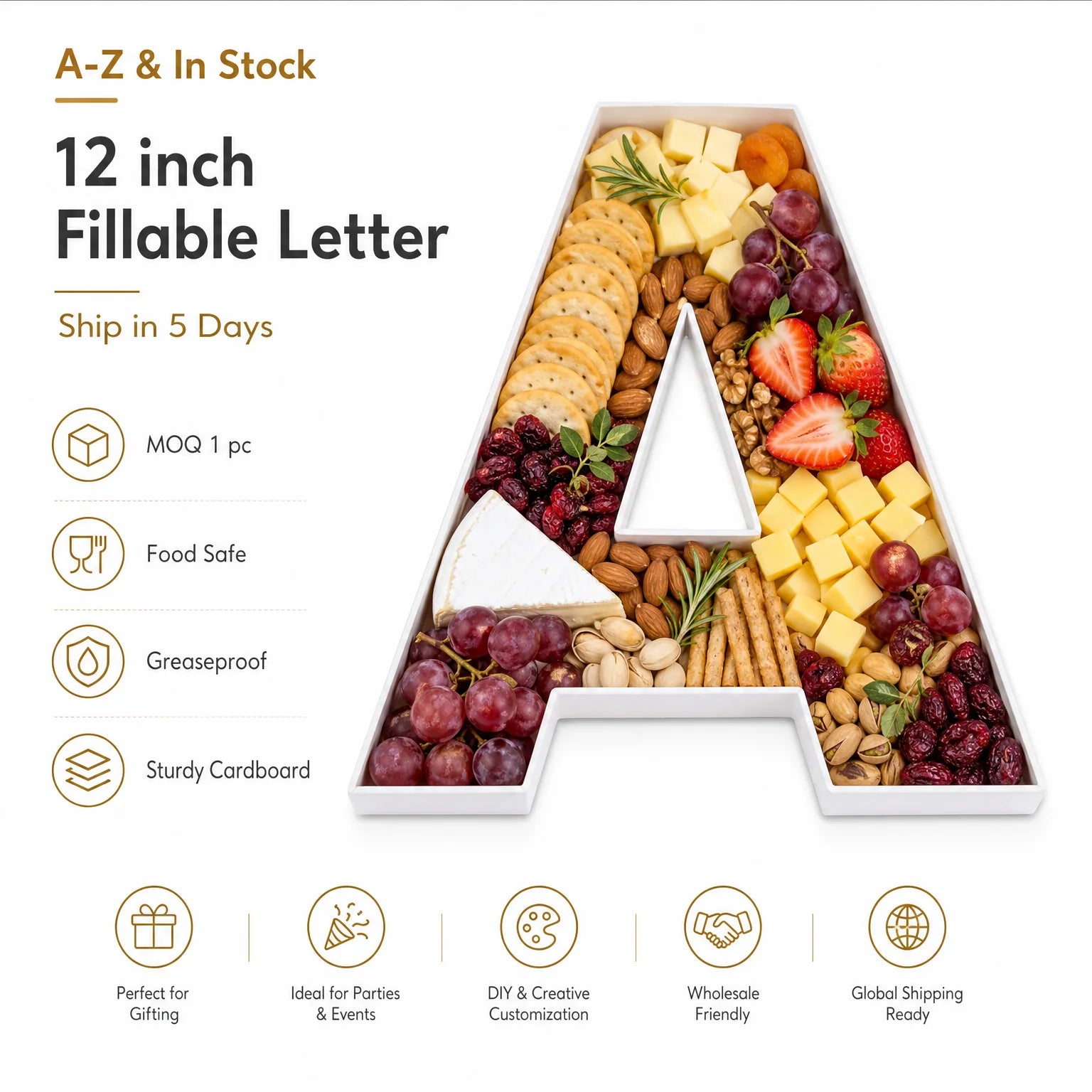 12 Inch Alphabet Filable Flower Sweet Cake Chocolate Covered Strawberry Meat Cardboard Letter Shaped Gift Box