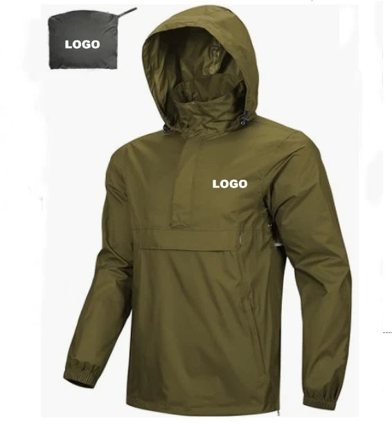 Waterproof Nonwoven Front Nylon Pullover Lightweight Hooded Rain Jacket Men Packaway Breathable Windbreaker Outdoor OEM Service
