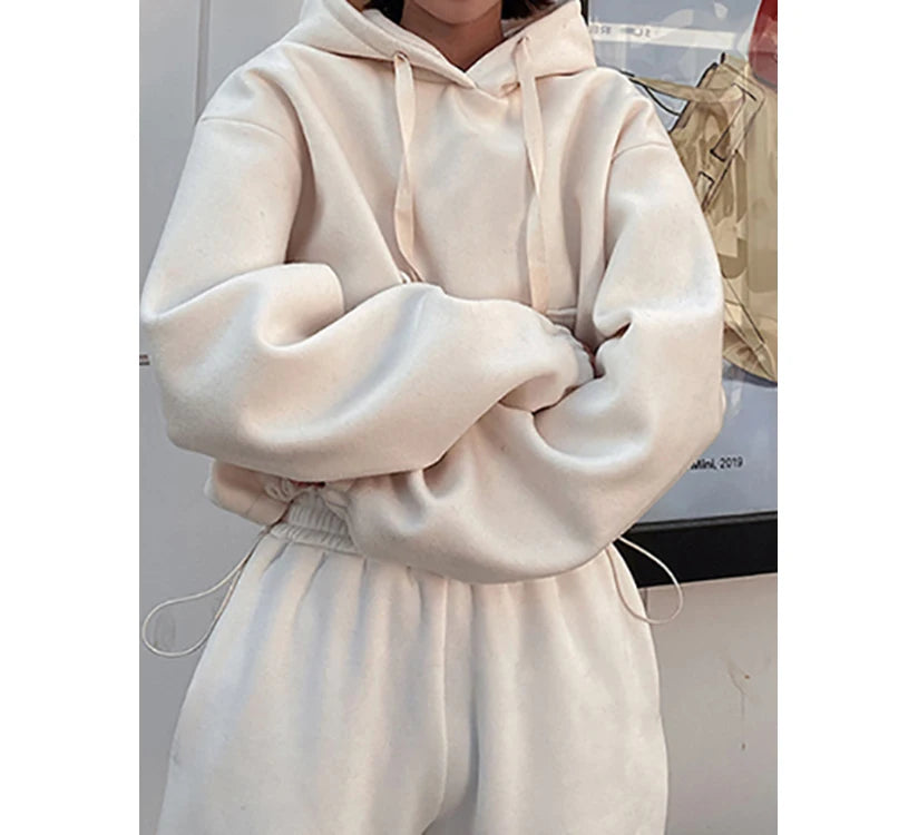 858 2026 Custom Autumn Winter Jogger Set Cool Girl Crop Top Streetwear Jumper Oversized Velvet Fleece Women Hoodie Set